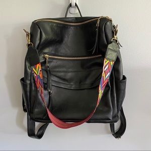 Faux leather backpack with detail strap